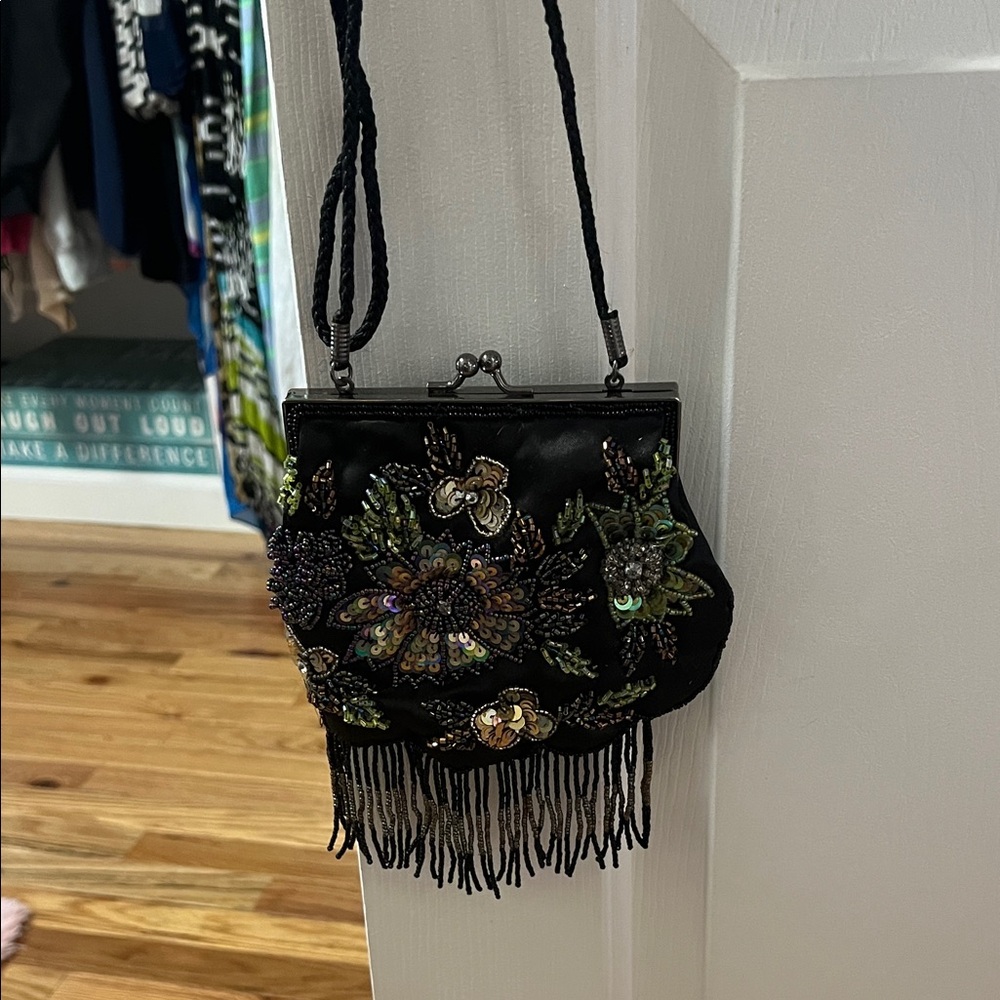 Embroidered Black Evening Bag